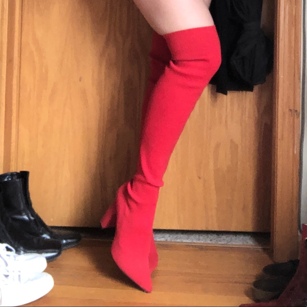 Zara red thigh high boots